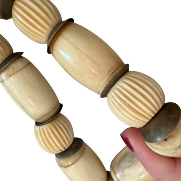 Vintage Cream Bone African statement Tribal Necklace Sterling Silver Chunky - Picture 5 of 9